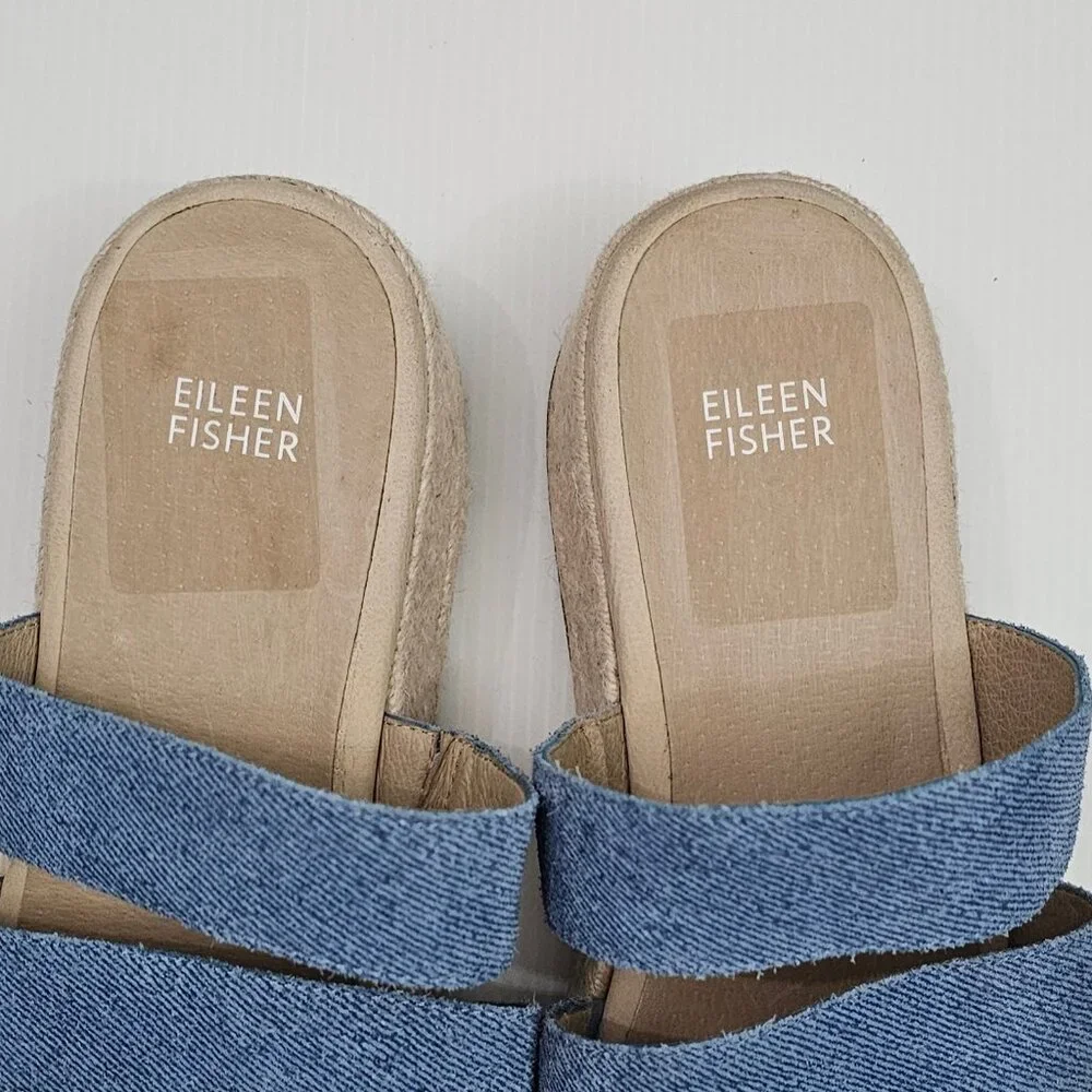 Eileen Fisher Mayla Espadrille Sandal Womens 10 Denim Jute Platform Slide